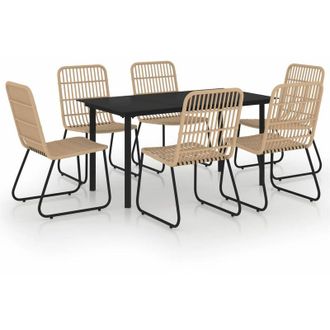 vidaXL Juego De Comedor Para Jard&iacute;n 7 Piezas Rat&aacute;n Sint&eacute;tico Y Vidrio Vidaxl