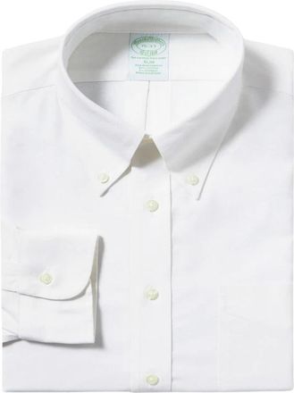 Brooks Brothers Wit Slim Fit Non-Iron Stretch Katoenen Overhemd met Button-Down Kraag - Heren - Zakelijke Overhemden - Wit - S - Katoen - Overhemden