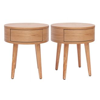 Miliboo Set De 2 Mesillas De Noche Redondas De Madera Clara Con Caj&oacute;n Judith