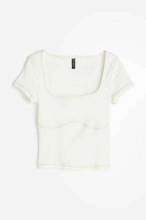 H&M Flatlock-seam ribbed top - White
