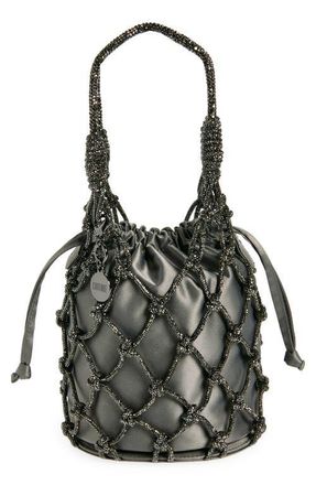 Judith Leiber Sparkle Net Pouch Bag in Silver Hematite at Nordstrom