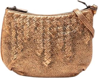 Bottega Veneta Pre-owned Woven Metallic Crossbody - Dames - Vintage Schoudertas - Bruin - ONE Size - Leer - Vintage