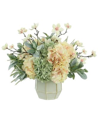 Creative Displays Inc. Butterfly Magnolia & Pink Hydrangea Arranged In Ceramic Vase
