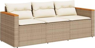 vidaXL Sof&aacute; De Jard&iacute;n De 3 Plazas Con Cojines Rat&aacute;n Sint&eacute;tico Beige Vidaxl
