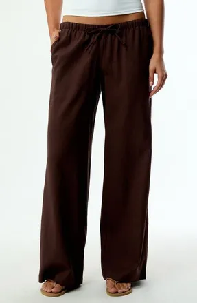 PacSun Alisa Linen Blend Wide Leg Pants in Brown at Nordstrom, Size X-Small