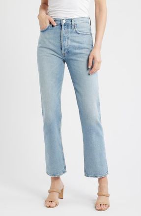 A Gold E 90s Pinch Waist High Waist Straight Leg Jeans in Addition Medium Indigo at Nordstrom, Size 23