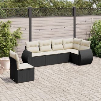 vidaXL Vidaxl - Set De Sof&aacute;s De Jard&iacute;n 6 Piezas Y Cojines Rat&aacute;n Sint&eacute;tico Negro