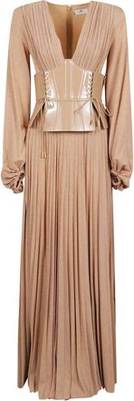 Elisabetta Franchi Rode Loper Lange Jurk - Dames - Avondkleed - Beige - M - Leer - Kleedjes
