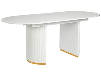 Beliani Beliani - Tavolo Da Pranzo Ovale Allungabile A Foglia Di Farfalla Piano DAppoggio Lucido Stile Glamour Bianco Dulverton