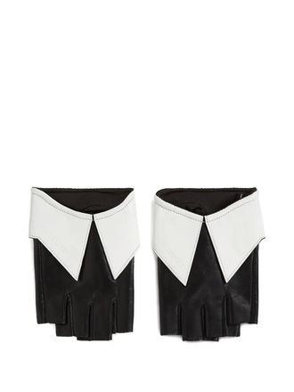 Karl Lagerfeld collar-detail fingerless gloves - women - Goat Skin/Polyurethane - S - Black