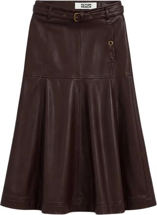 Silvian Heach Longuette Rok - Dames - Leren & Su&egrave;de rokken - Bruin - L - Polyester - Rokken