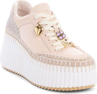 Chlo&eacute; Nama Platform Wedge Sneaker in Dove Grey at Nordstrom, Size 41