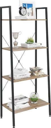 Woltu Estanter&iacute;a Multiusos Moderna De 4 Niveles Librer&iacute;a Para Sala De Esta Escalera De Flores Negro + Roble Claro - Woltu