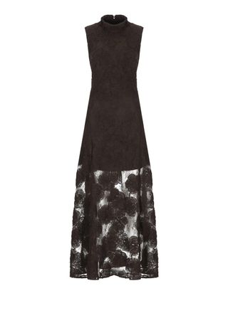 Rotate Brown Lace Long Sleeveless Dress With Fabric Roses