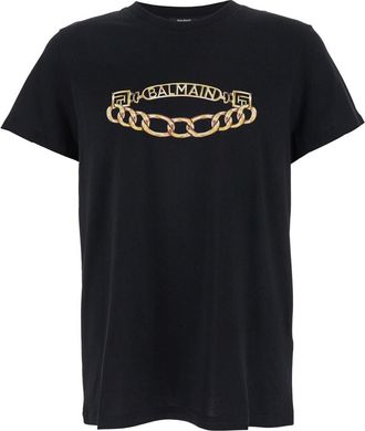 Balmain Black Crewneck T-shirt With Logo Print On The Front In Cotton Man