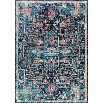 Jonathan Y Designs Zafra Vintage Medallion Peacock Area Rug in Peacock Blue/navy at Nordstrom, Size 2Ft 0In X 8Ft 0In