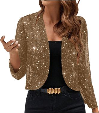 Generic Cocila Sparkly Tops for Women UK Sequin Jacket Party Sparkly Long Sleeve Lightweight Ladies Casual Shrugs and Boleros for Evening Club Christmas Cardi