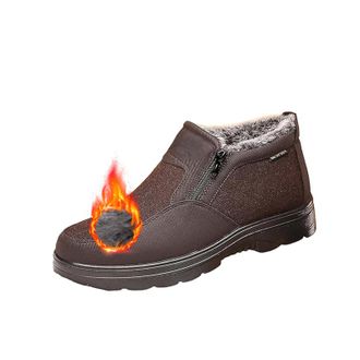 Generic Winter Shoes Mens Orthopedic Warm Snow Boots Non-Slip Winter Fleece Shoes Winter Fur Lined Boots with Side Zip