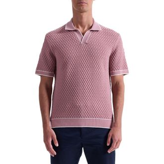 Bugatchi Johnny Collar Basket Stitch Cotton Blend Polo Sweater in Wood Rose at Nordstrom Rack, Size X-Large