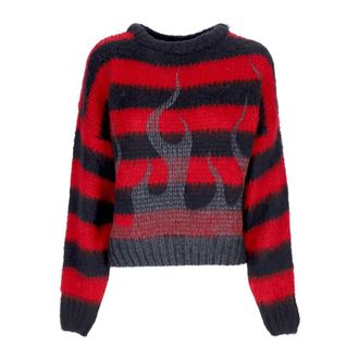 Vision Of Super Vlammen Oversize Crew Neck Sweater - Dames - Ronde hals truien - Rood - M - Wol - Truien & Vesten