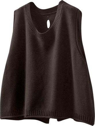 Generic Womens Sleeveless Jumpers Round Neck Loose Fit Knitted Vest Pullover Jumper Autumn Casual Ladies Sweater Vest (Z01-Coffee, XXXL)