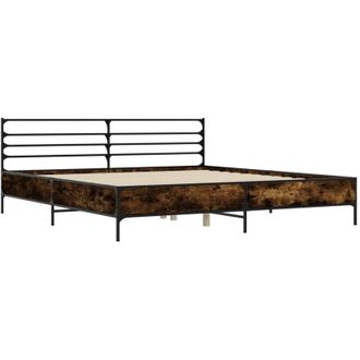 vidaXL Estructura Cama Madera Ingenier&iacute;a Metal Roble Ahumado 180x200cm Vidaxl