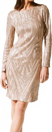 Joseph Ribkoff Sophisticated Sequined Party Dress In Matte Gold