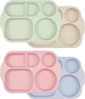 OEM Plato Llano - Juego De 4 Platos Infantiles - Platos De Pl&aacute;stico Irrompibles Con Compartimentos - Con 5 Compartimentos - Apto Para Ni&ntilde;os Y Adultos