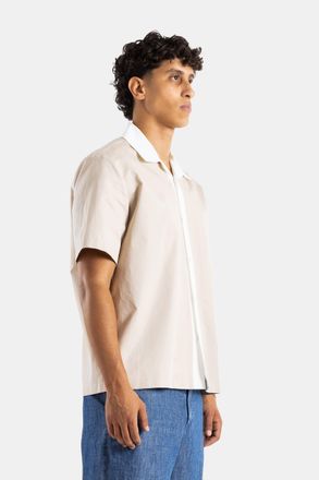 Jil Sander Mens Short-Sleeved Sand Beige Cotton Shirt With Cuban Collar