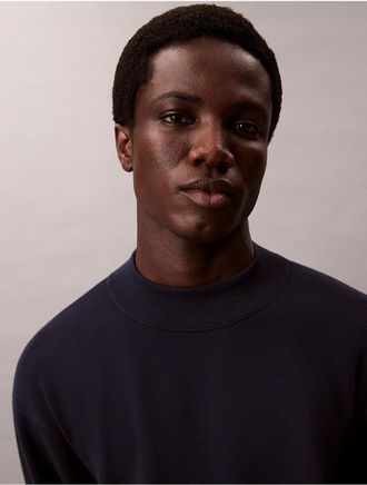 Calvin Klein Mens Tech Knit Mock Neck Sweater - Blue - XS