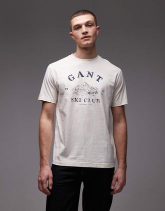 GANT T-shirt color crema con grafica Ski Club sul petto-Neutro