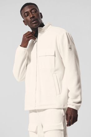 Alo | Polar Fleece Ridge Full Zip Jacket in Ivory White, Size: Medium