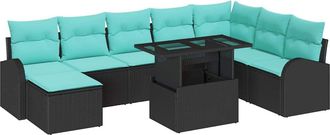 vidaXL Conjunto De Sof&aacute; De Jard&iacute;n 9 Uds. Negro Polirat&aacute;n Vidaxl
