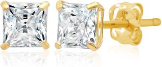 MAX + STONE 14k Yellow or White Gold Princess Cut Cubic Zirconia Stud Earrings 4MM to 7MM