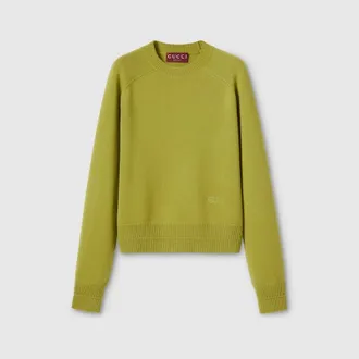 Gucci Wool Cashmere Sweater With Embroidery, Green, Ready-to-wear