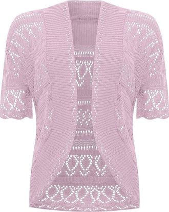 Generic Womens Crochet Knitted Short Sleeve Shrug Ladies Cardigan Bolero Top Plus S-4XL (Baby Pink, 2XL UK 20-22)