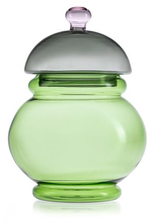 IVV ajedrez contenedor vidrio borosilicato verde helecho tapa gris pomo rosa h- 25 cm