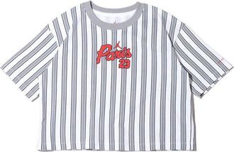 Nike Jordan (WMNS) Jordan Paris Saint-Germain Stripe Alphabet Printing Round Neck Short Sleeve White DM4999-100