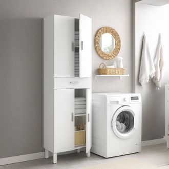 Dmora Dmora - Armario Multifunci&oacute;n Oxnard, Mueble Para Ba&ntilde;o O Lavadero De 4 Puertas Y 1 Caj&oacute;n, Zapatero Multiusos, Cm 60x29h182, Blanco Brillante, Con Embal