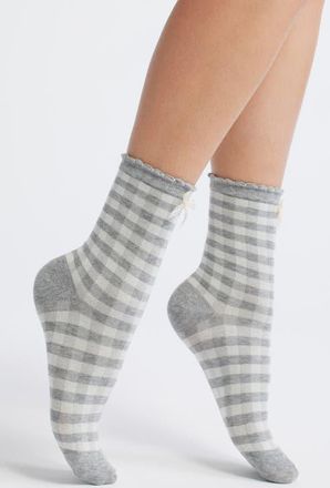 Casa Clara Love Rachel Gingham Cotton Blend Crew Socks in Grey Gingham at Nordstrom