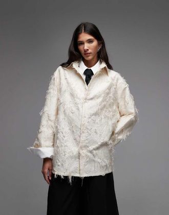 Sister Jane Sister Jane - Lens - Camicia giacca unisex misto cotone color avorio con frange-Bianco