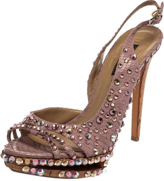 Le Silla Purple Crystal Embellished Leather Peep Toe Platform Sandals
