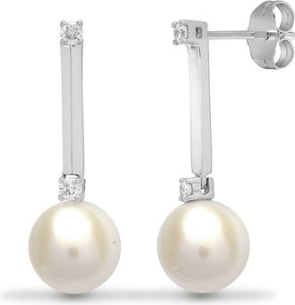 Jewelco London 18ct White Gold 0.15ct Diamond and Pearl Drop Earrings - 18E279