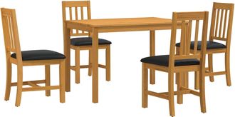 vidaXL Conjunto De Comedor 5 Uds. Negro Madera De Roble S&oacute;lido Vidaxl