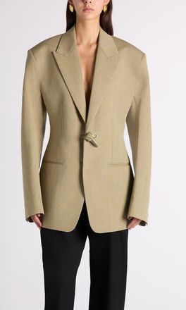 Bottega Veneta Knot Embellished Wool & Linen Blend Jacket in 3133 Green/Lava Mel at Nordstrom, Size 0 Us