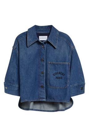 Givenchy Cocoon Crop Denim Shirt Jacket in Medium Blue at Nordstrom, Size 12 Us