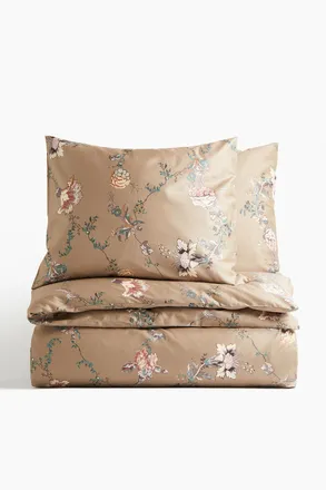 H&M Satinbettw&auml;sche f&uuml;r Doppel-/Kingsize-Betten - Beige/Gebl&uuml;mt