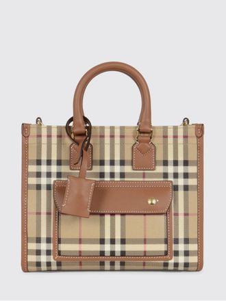 Burberry Borsa Freya in cotone spalmato stampa Vintage Check e pelle