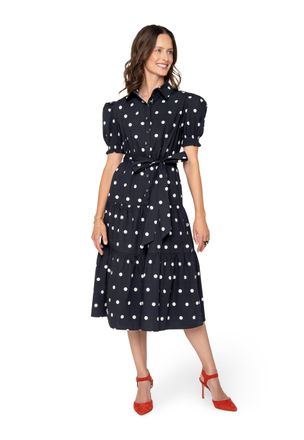 Leota Octavia Puff Sleeve Shirt Dress Small Polka Black White