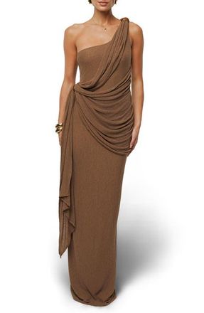 JLUXLABEL Drape One-Shoulder Gown in Brown at Nordstrom, Size X-Small